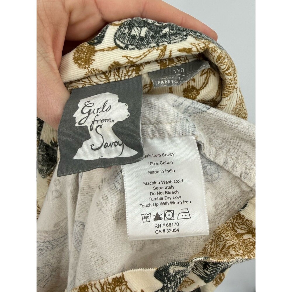 Anthropologie Girls from Savoy Alary Corduroy Shirt Dress | Cream Bird Print | 2 - Picture 6 of 8